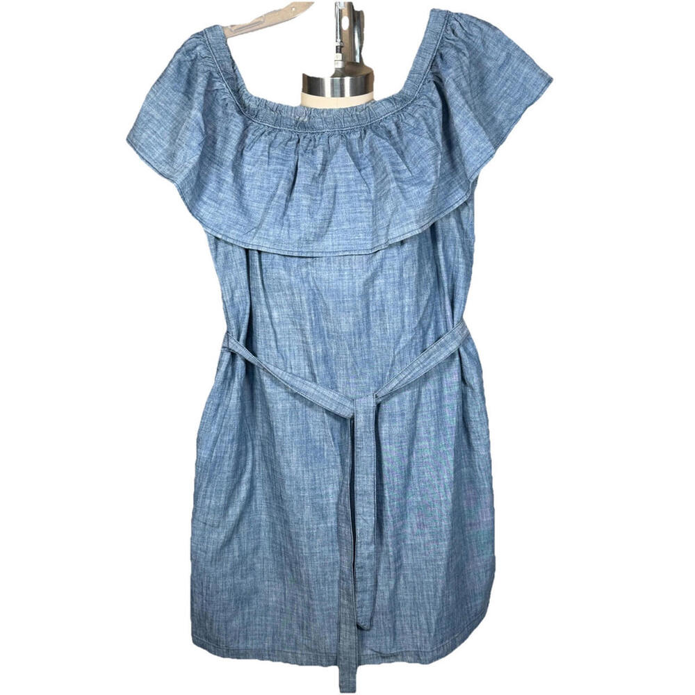 Abercrombie and Fitch Denim Dress Sz Small Off The Shoulder Ruffled Collar